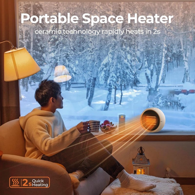ASNUG Space Heater, Portable Electric PTC Ceramic Heaters for Indoor Use, 2S Efficient Heating, Tip-Over & Overheat Protection, Quiet Small Mini Desk Heater for Bathroom Home Office Bedroom - Image 2